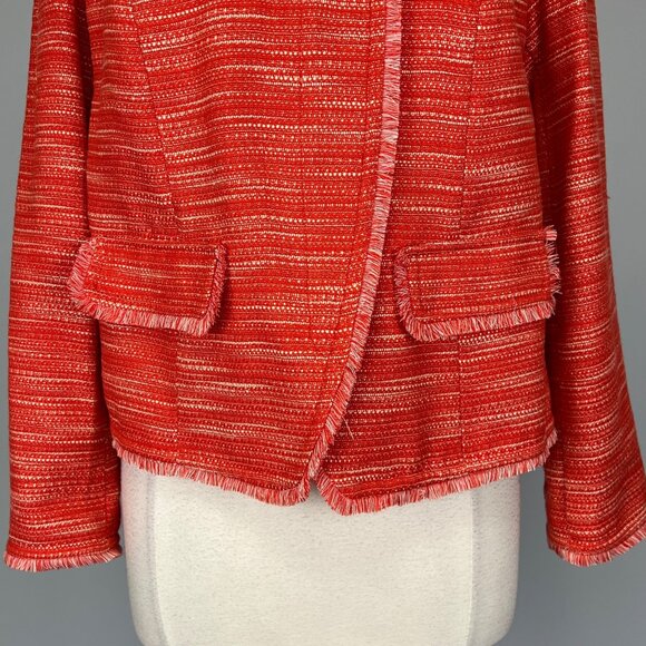 Chicos Womens Textured Fringe Jacket Garibaldi Orange Zip Front size Medium - Picture 6 of 16